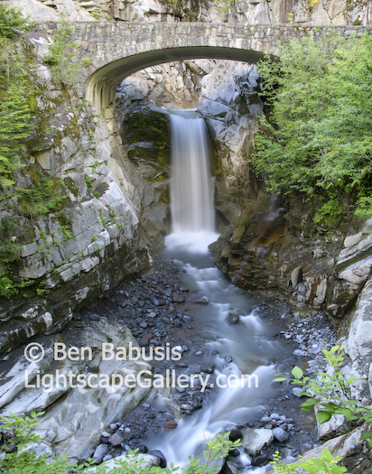 Christine Falls. Mt. Rainier, Washington. Christine Falls plummets beneath the road to Paradise at Mt. Rainier National Park.  Ben Babusis, Lightscape Gallery.