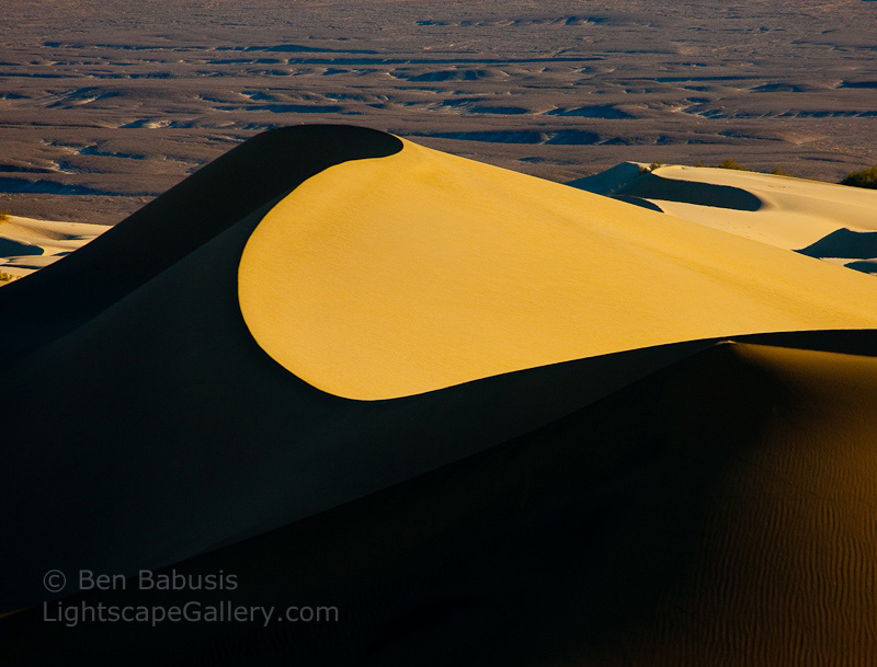 Light's Edge. Death Valley. Early morning sunlight eccentuates the knife-edge ridges of this sand dune at Stovepipe Wells in Death Valley.  Ben Babusis, Lightscape Gallery.