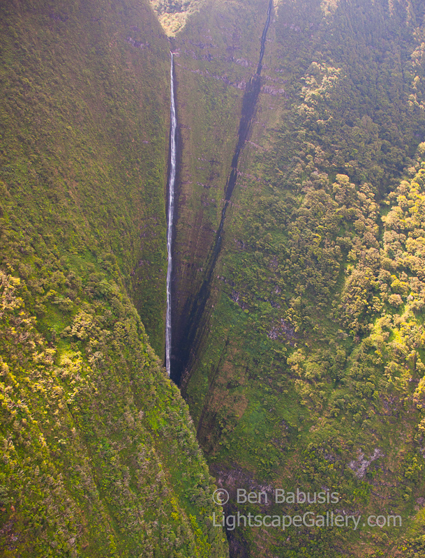 Papalaua Falls. Molokai, Hawaii. Tallest waterfall in Hawaii at over 1200 feet vertical drop over the cliffs of Molokai.  Ben Babusis, Lightscape Gallery.