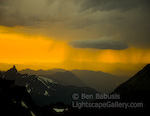 Sunset from Rainier. Mt. Rainier, Washington. Dramatic clouds and virga captured from Mt. Rainier's Emmon's Glacier during a brief break in a powerful early summer thunderstorm.  Ben Babusis, Lightscape Gallery.