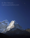 Ama Dablam and Moon. Sagarmatha National Park, Nepal. A picture perfect morning in the Himalaya.  Ben Babusis, Lightscape Gallery.