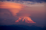 Lenticular Over Rainier. Issaquah, Washington. A towering red lenticular cloud over Mt. Rainier at sunset.  Ben Babusis, Lightscape Gallery.