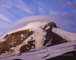Bakers Hat. Mt. Baker, Washington. An ever changing lenticular cloud wraps around the summit of Mt. Baker, Washington's northernmost Cascade volcano. This image was captured at base camp before a summit climb in September, 2007.  Ben Babusis, Lightscape Gallery.