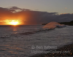 Sunset Wave. Maui, Hawaii. Offshore breeze blows spray from a breaking wave as it lights up from the setting sun. � Ben Babusis, Lightscape Gallery.