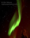 Aurora Fan. Fairbanks, Alaska. Like an unfolding fan, a red and green aurora sweeps through the night sky outside Fairbanks.  Ben Babusis, Lightscape Gallery.