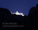 Fire Trees. Zion Park, Utah. Trees on the rim of Zion Canyon catch the sun.  Ben Babusis, Lightscape Gallery.