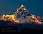 Machapuchare Sunrise. Pokhara, Nepal. Considered perhaps the most beautiful of the Himalayan Peaks, Machapuchare (6993 m) catches the first rays of sun over Pokhara.  Ben Babusis, Lightscape Gallery.
