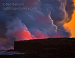 Land Formation. Kalapana, Hawaii. Lava streaming from Kilauea enters the ocean near Kalapana. This used to be a neighborhood, now miles of solidified lava.  Ben Babusis, Lightscape Gallery.