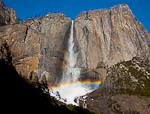 Upper Yosemite Falls. Yosemite, CA. Yosemite Falls, the highest in north America, plummets down the northern side of Yosemite Valley during rather vigorous wintertime flow.  The upper falls alone, shown here, is 1430 feet in height.   Ben Babusis, Lightscape Gallery.