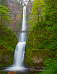 Multnomah Falls. Columbia Gorge, OR. Spectacular Multnomah Falls drops 620 feet in two falls in Oregon's Columbia Gorge.   Ben Babusis, Lightscape Gallery.