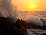 Sun and Surf. Wailea, Maui. Wave crash on the rugged coastline as the sun sets.  Ben Babusis, Lightscape Gallery.